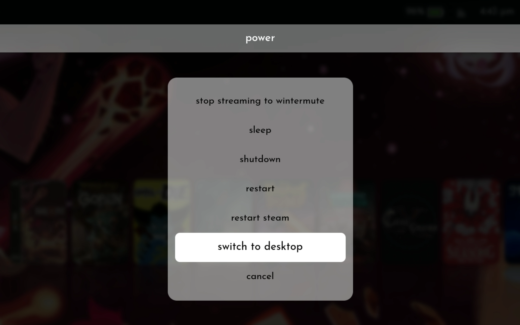 (Under the Power menu option)